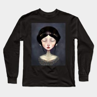 Manga Snow White Reimagined in Opal Dress and Moon Phase Crown Long Sleeve T-Shirt